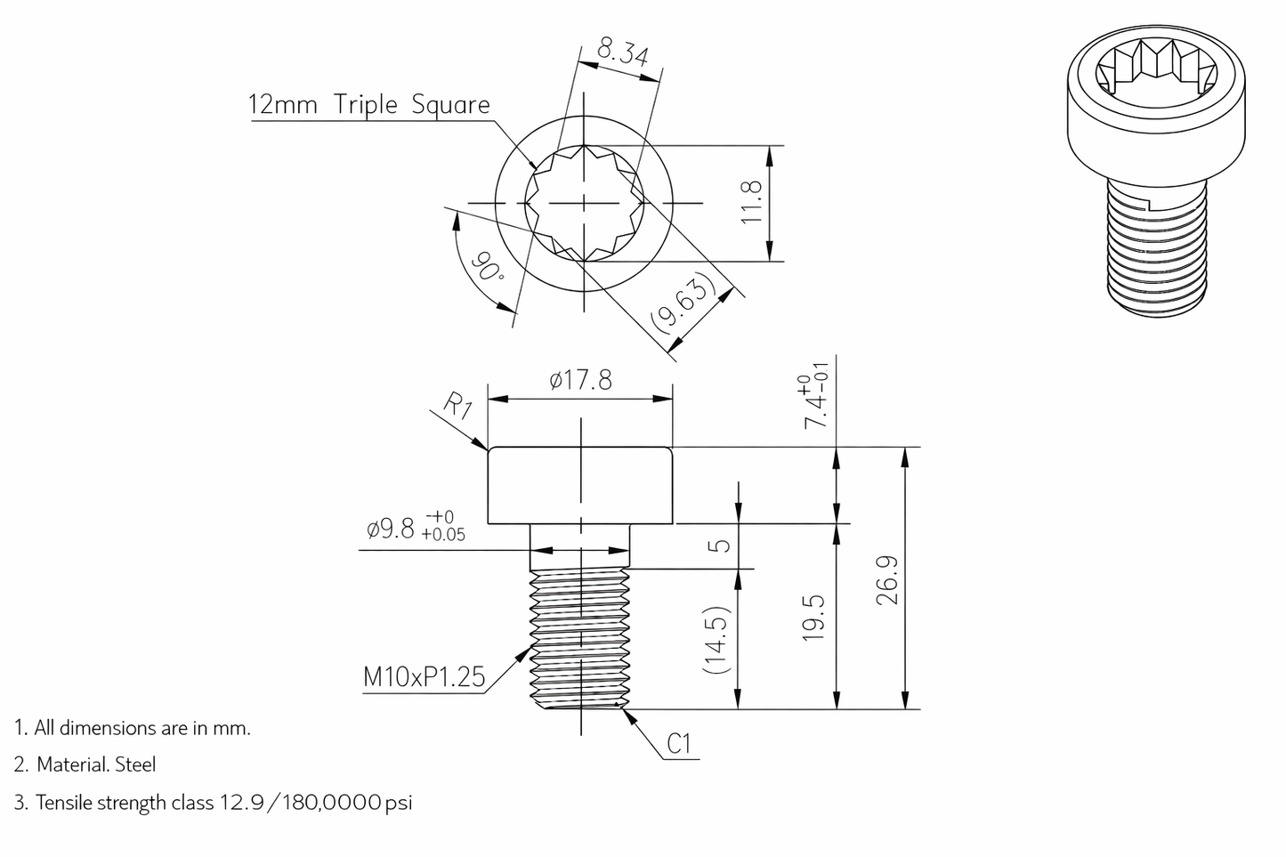 Boulons de volant moteur M10x1,25 – Grade 12.9